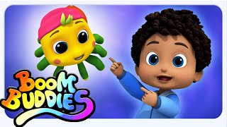 Boom Buddies Incy Wincy العنكبوت | تعلم مقاطع الفيديو وأغاني الحضانة لمرحلة ما قبل المدرسة