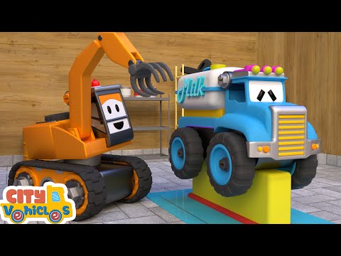 Construction Vehicles Assemble super dump truck-bulldozer, dumbstruck and crane truck for kids.