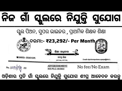 Odisha Govt School Jobs 2025 ! Salary Upto 23,292 Per Month ! Odisha New Job Vacancy