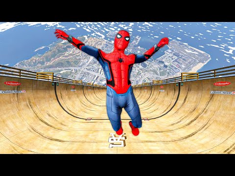 Spiderman Falling from Longest Ramp in GTA 5 - Jumping from Highest in GTA 5 😲 (Spiderman Gameplay)