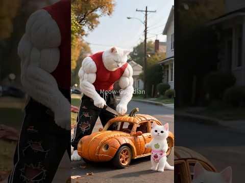 🎃🚗 Heartbreaking Moment: Dad Cat's Pumpkin Car Smashed 💔👨‍👦