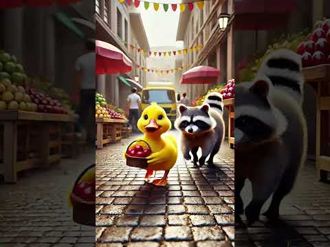 The little yellow duck was happily carrying basket of tomatoes and was snatched away#cartoon#duck