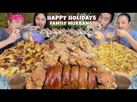 Lechon Belly Roll, Breaded Fried Chicken, Pizza, Pancit Canton, Ice Cream & Cake Family Mukbang