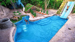 From Start to Finish - Builds Amazing Waterpark and UNDERGROUND HUT in the Wild in
