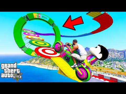 FRANKLIN TRIED UPWARD ROUND STEPS PARKOUR RAMP CHALLENGE IN GTA 5 | SHINCHAN and CHOP