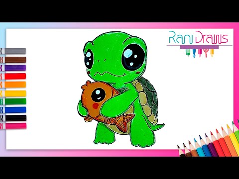 Cómo dibujar una TORTUGA MARINA KAWAII - Dibujos fáciles 🐢