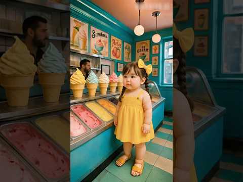 Cute baby girl eats icecream 😢 #ai #icecream #monkey