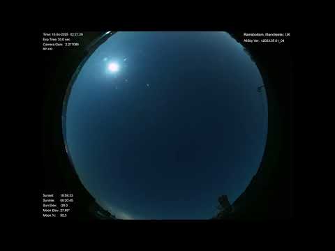 April 09 2025. Ramsbottom AllSky 4K. Clouds clearing. Bright moon. Stars, planets visible.