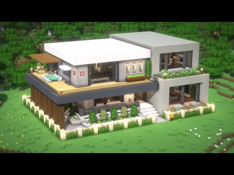 Minecraft: How To Build a Realistic Modern House Tutorial(#40) | 마인크래프트 건축, 현실적인 모던하우스, 인테리어