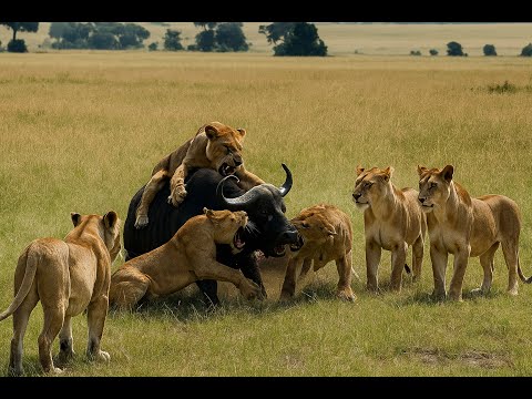 🎬Many lions attack buffalo