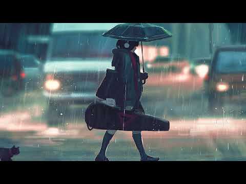 Girl Playing Guitar Walking In The Rain