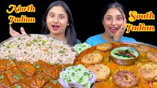 South Indian Vs North Indian Food Eating Challenge| Fried Rice with Paneer Masala & Sambar with Vada