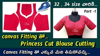 ప్రిన్సెస్ కట్ బ్లౌజ్ కటింగ్ ✂️ ఈజీ మెథడ్ / Perfect princess cut blouse cutting / 32 , 34 size /