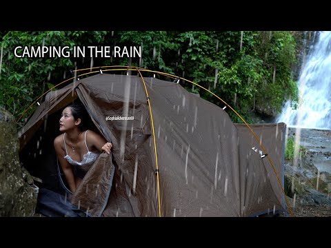 Camping In The Rain At Beautiful Waterfall - Relaxing In tent With Natural Sounds