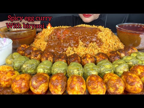 ASMR EATING 30 SPICY EGG CURRY,VEGETABLE BIRYANI,EGG KALA BHUNA,HARIYALI EGG CURRY *SPICY FOOD