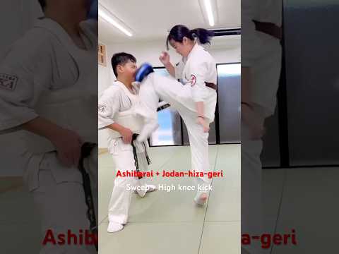 Nido-Geri / Ashibarai + Jodan Hizageri Sweep + High Knee Kick #fullcontactkarate #大谷道場 #kyokushin