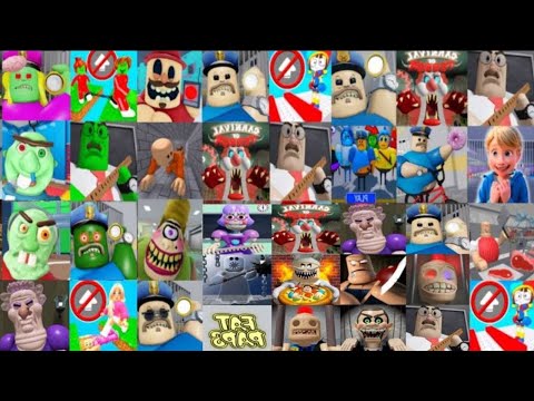 SPEED Run in 7 SCARY OBBYS from Barrys Prison, Miss Anitron, Mr Funny, Mr Stinky, Siren Cop, Clown