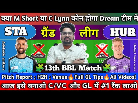 Adelaide strikers vs Hobart hurricane dream11 prediction | sta vs hur dream11 prediction | bbl 2024