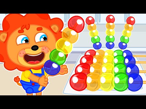 Lion Family | Rainbow Jelly Sweets Supermarket Adventure | Cartoon for Kids