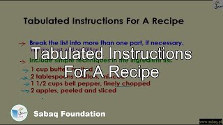 Tabulated Instructions For A Recipe