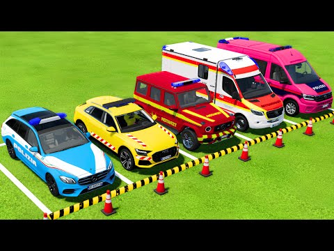 ALL POLICE CARS and AMBULANCE EMERGENCY VEHICLES TRANSPORTING WITH TRUCKS ! Farming Simulator 22