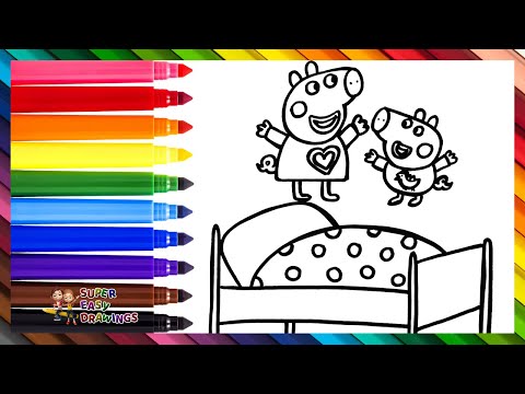 Draw and Color Peppa Pig and George Pig Jumping on the Bed 🐷🛏️🌈 Drawings for Kids