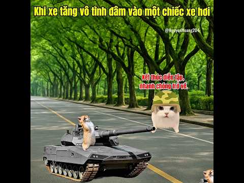 Khi xe tăng vô tinh đầm vào một chiếc xe hơi #meme #catmeme