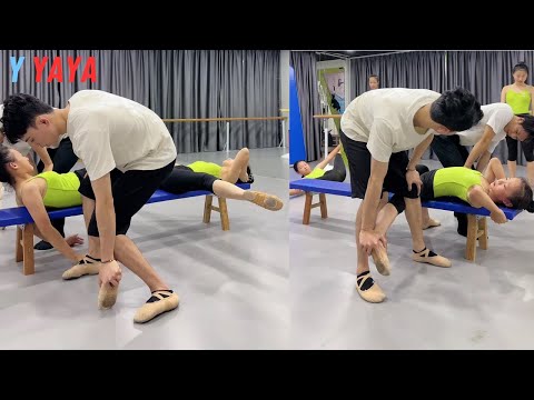 Leg flexibility training: a journey of transformation under the guidance of a teacher.