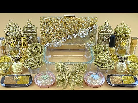 ASMR Slime GOLD 💛 Mixing eyeshadow, makeup and glitter into Slime. Relaxing slime video 1080p.