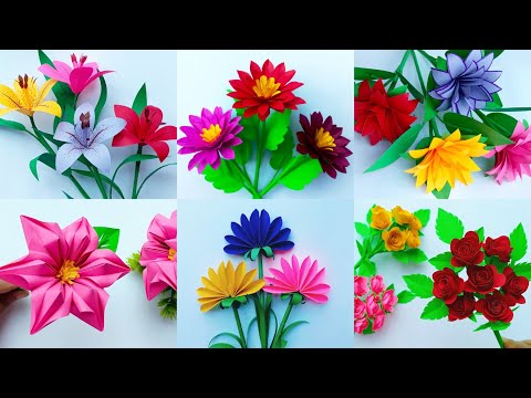 💐Paper Flowers 🌿 6 Different & Beautiful Paper Flowers for Room Decor || Unique Paper Flower Ideas