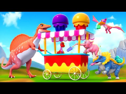 Spinosaurus Ice Cream Truck Adventures with T-Rex, Brachiosaurus & Stegosaurus | 3D Dinos Fun!