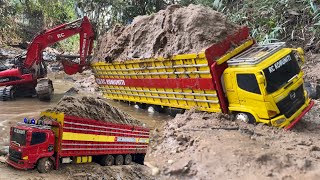 OFERLUAD ODOL ‼️ Truk SULAWESI muatan full pasir AMBLAS di SUNGAI dan terguling