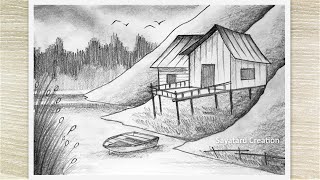 Beautiful Landscape Scenery Drawing with Pencil Easy, Pencil Art for Beginners