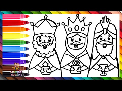 Dibuja y Colorea A Los Tres Reyes Magos 🤴🤴👳🌟🐫 Dibujos Para Niños