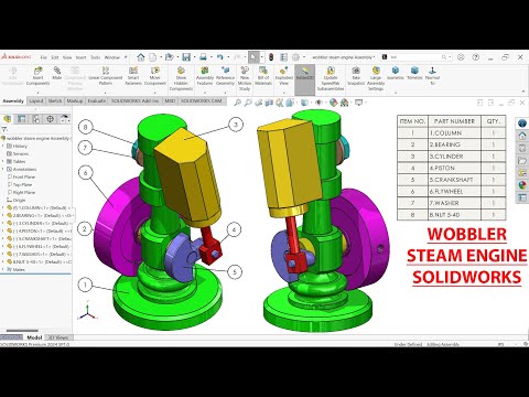 Wobbler Steam Engine Parts and Assembly in SolidWorks