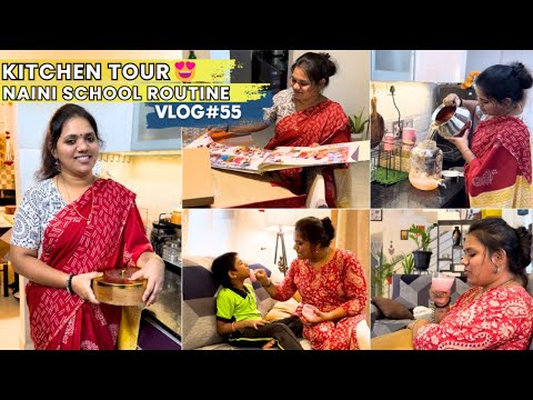 Vlog#55||💁‍♀️Kitchen Tour😍| Naini School Routine 😍| Lunch packing😅 |Aug10,2024 #home #vlog #tamil