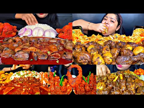 ASMR EATING SPICY CHICKEN CURRY, MUTTON BIRYANI, EGG CURRY | BEST INDIAN FOOD MUKBANG |Foodie India|