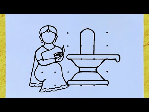 Maha Shivaratri Rangoli from 6×5 dots easy // Easy Shiva Lingam and traditional girl drawing