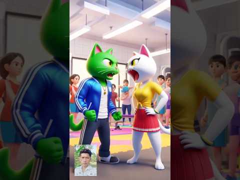 The green cat and the white cat always fight + after the green cat helps the white cat #story #cat