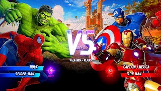 Spider-Man and Hulk Team VS Captain America and Iron-Man Team, Superheroes Fight Arena