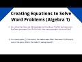 Algebra Word Problems and Equations