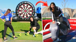 GIANT FOOTBALL DARTS FORFEIT CHALLENGES vs MY GIRLFRIEND