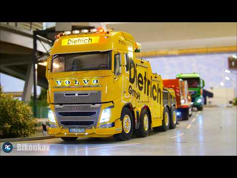 MEGA REMOTE CONTROL TAMIYA VOLVO TOW TRUCK, MANY DETAILED MAN TRUCKS, CONSTRUCTION VEHICLES WORKING!