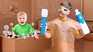 Cardboard House vs Real House! Oliver Learns a Lesson