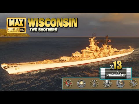 battleship Wisconsin  Domination on map Two Brothers   World of Warships