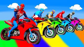 الأبطال الخارقين على القضبان دوامة قمع جسر 🏍️🐱‍SPIDER MAN!on Motorcycle in Spiral Bridge Stunt Rid