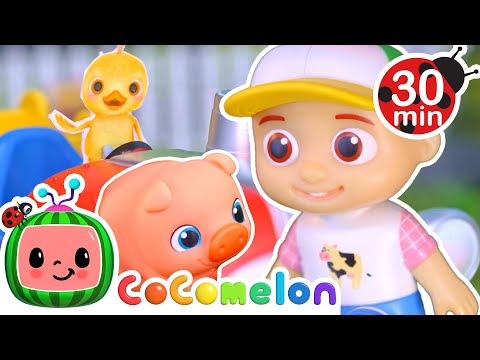 JJ's Old MacDonald + Farm Animals! | CoComelon Toy Play | Animals for Kids | Learn about Animals!