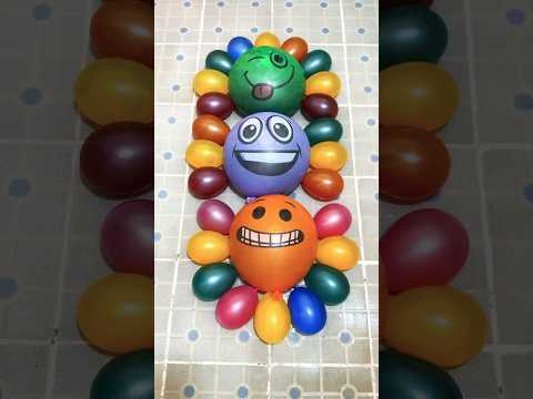 3Colors Happy Smile Emoji Balloons and Beautiful Mini Rainbow Balloons Pop Reverse ASMR Satisfying