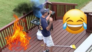 搞笑恶作剧 —— 他以为烤架着火了！