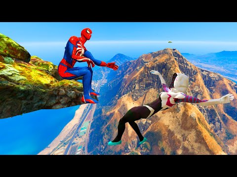 GTA 5 Ragdolls And Crazy Falls / Gwen Stacy And Spiderman Cliff Jumping Fails / Mountain Fails